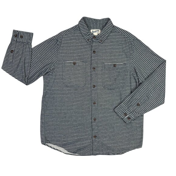 Duluth Trading Flannel Shirt Mens XL Slim Fit Blue Long Sleeve Striped Button Up - Picture 1 of 7